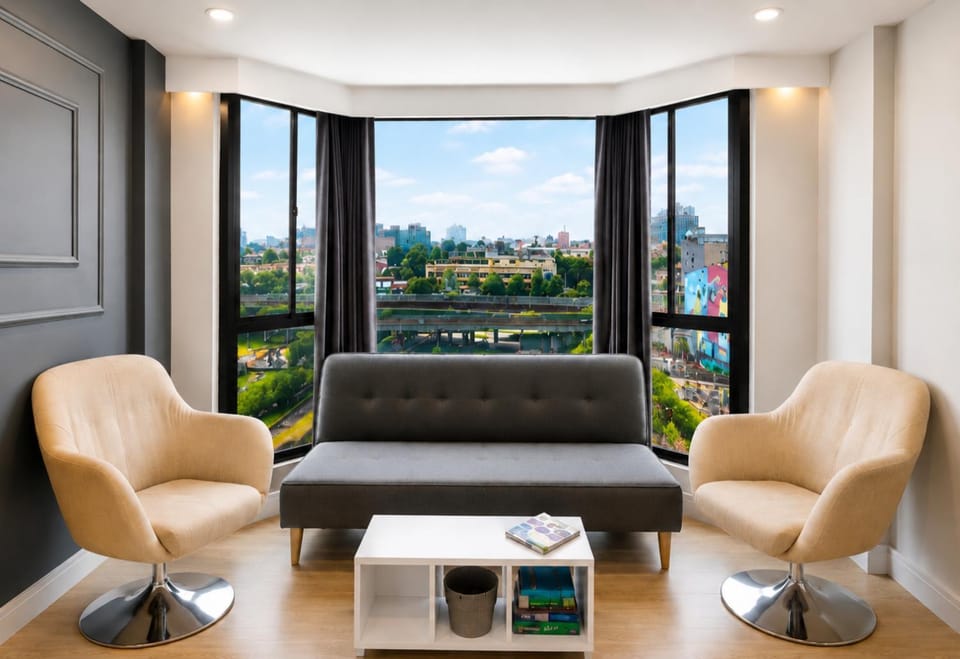 Living room, Seating area, City view