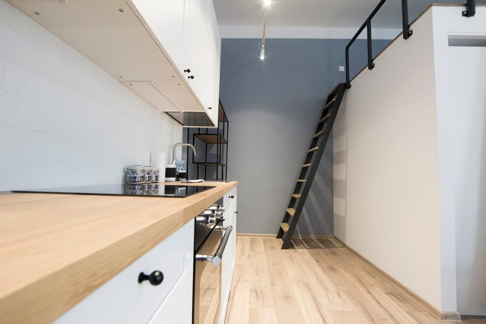Kitchen or kitchenette, stove