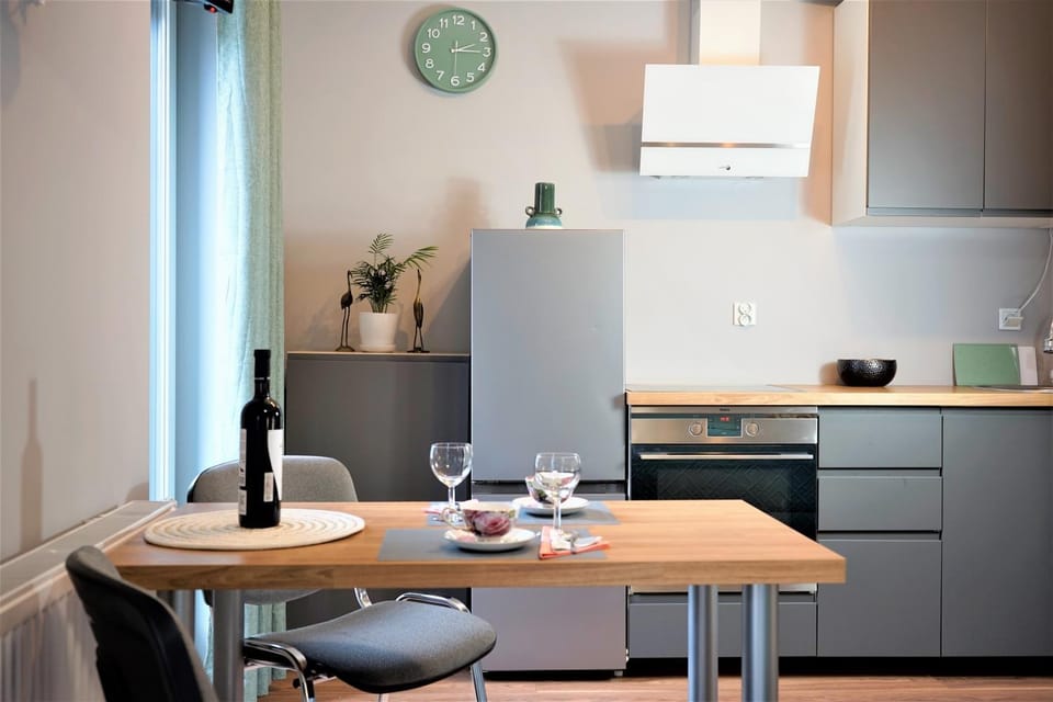 Kitchen or kitchenette, stove