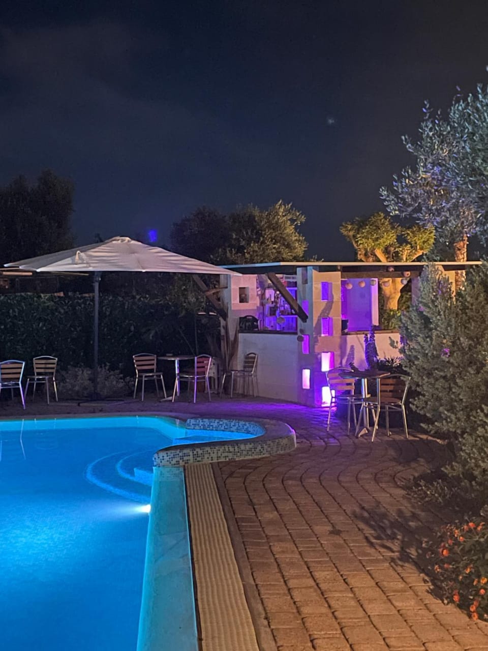Night, Pool view, Swimming pool