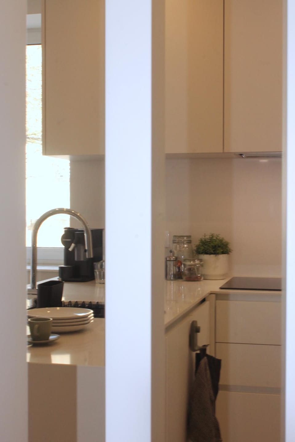 Kitchen or kitchenette, stove