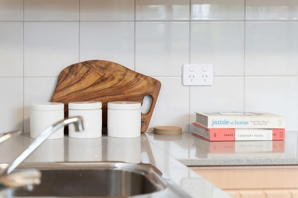 Kitchen or kitchenette, stove