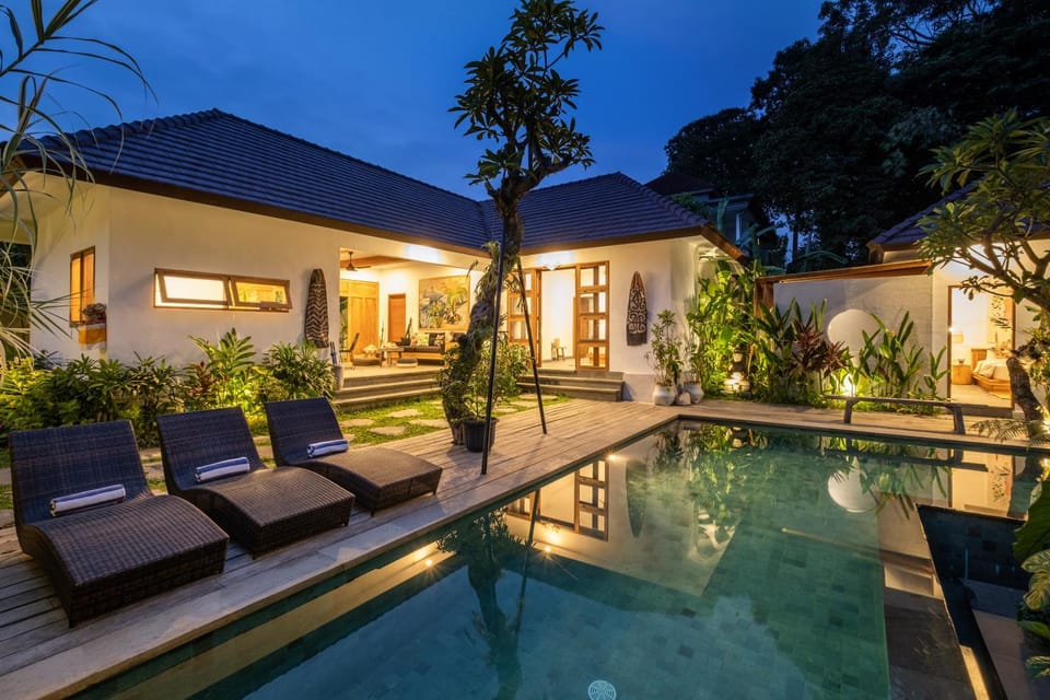 Property building, Night, Swimming pool