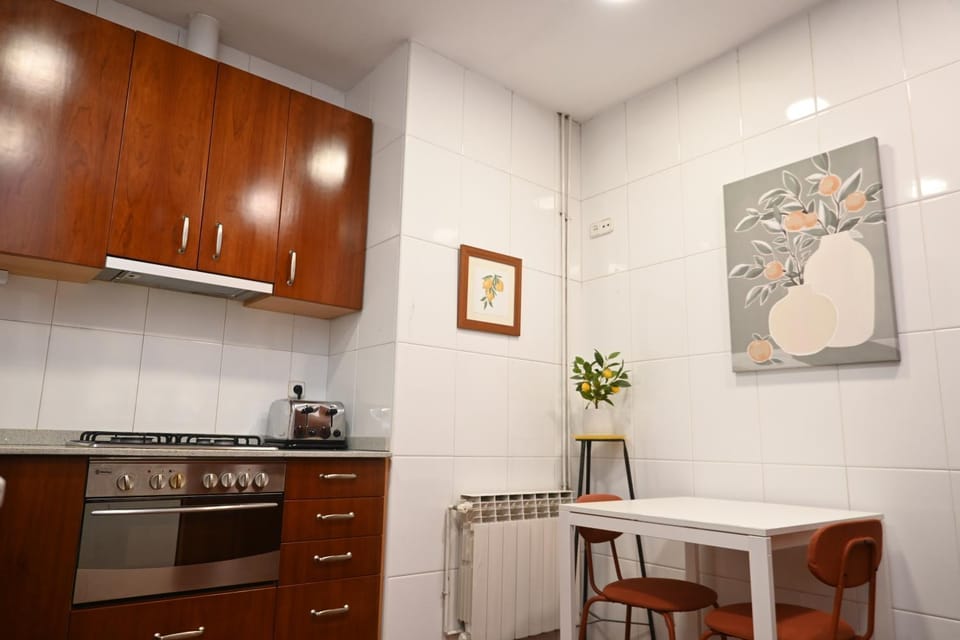 Kitchen or kitchenette, stove