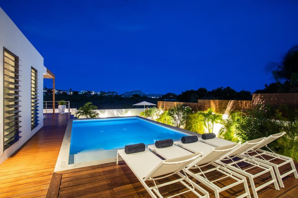 Night, Pool view, Swimming pool
