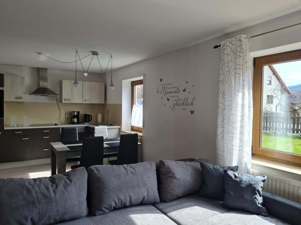 Kitchen or kitchenette, Living room, Seating area, Dining area