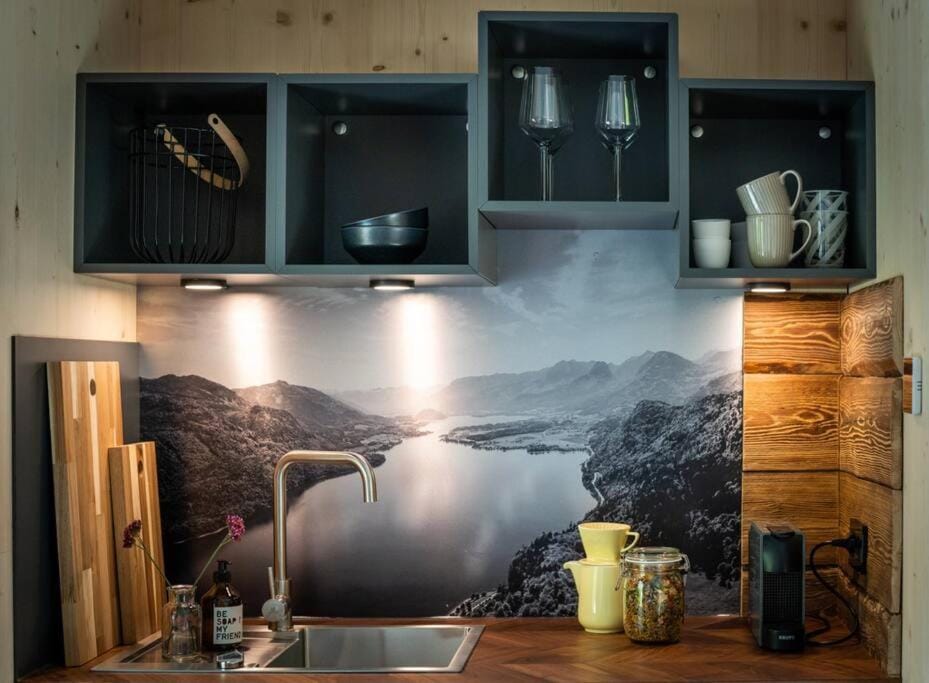 Kitchen or kitchenette, stove