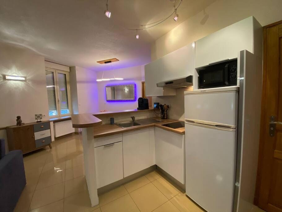 Kitchen or kitchenette, stove