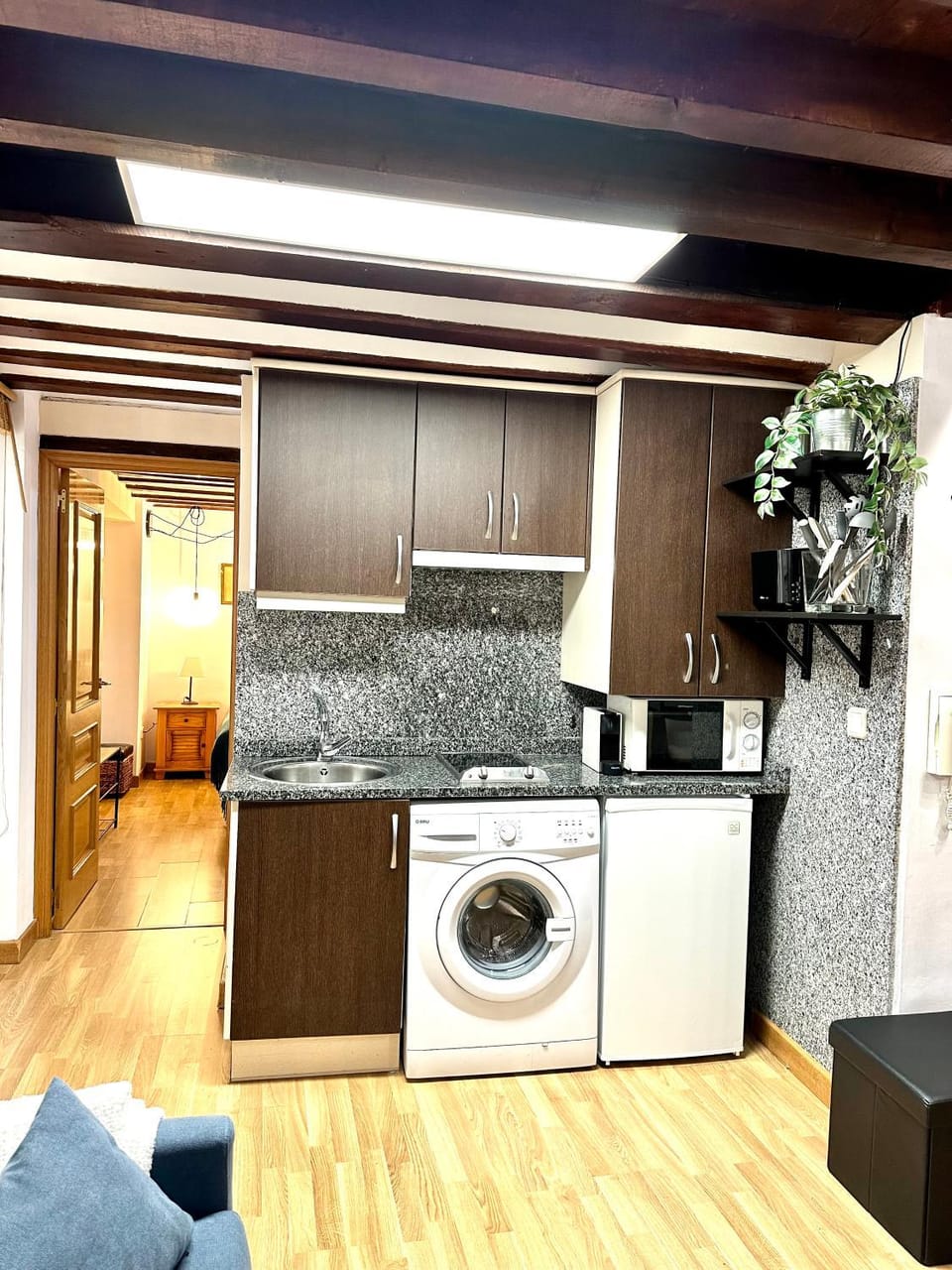Kitchen or kitchenette, minibar, stove, washing machine