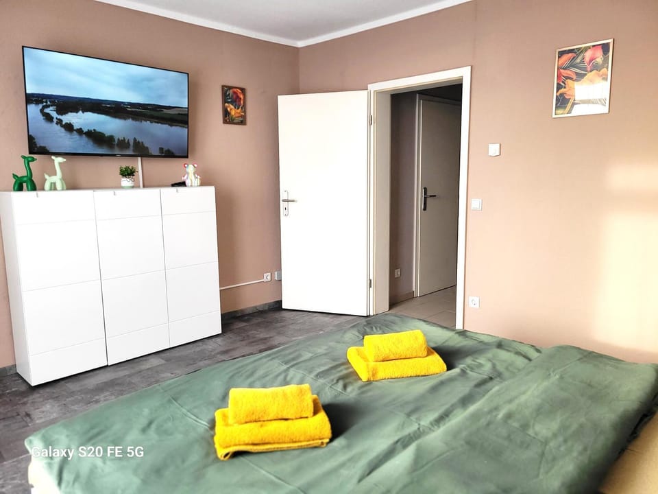 Bed, TV and multimedia, Photo of the whole room, Bedroom, towels