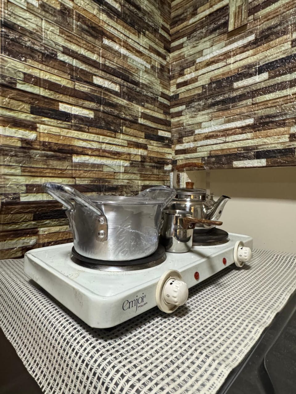 Kitchen or kitchenette, stove