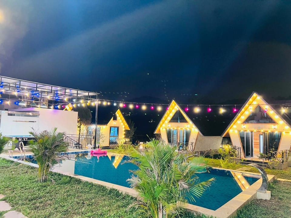 Night, Garden view, Swimming pool
