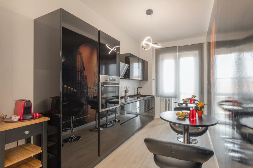 Kitchen or kitchenette, stove
