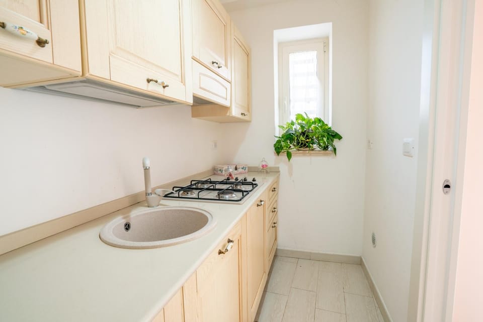 Kitchen or kitchenette, stove