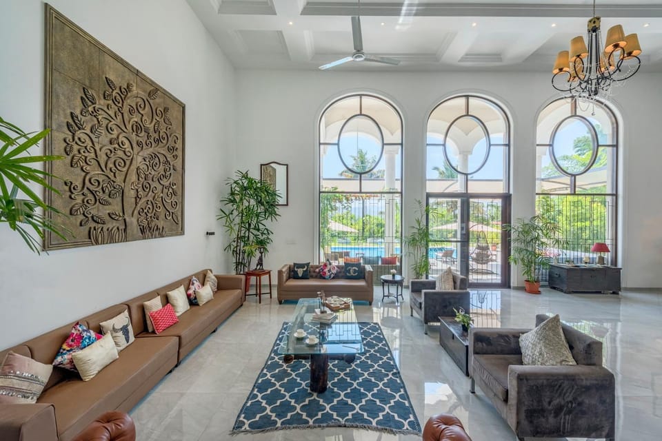 Living room, Seating area, Garden view, Garden view, Pool view, fireplace