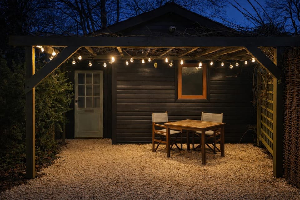 Property building, Night, Garden, Dining area