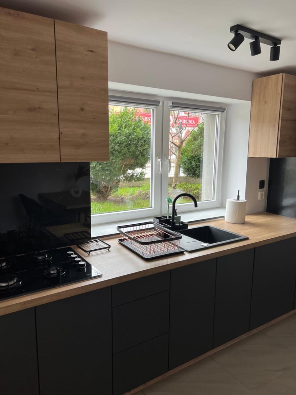 Kitchen or kitchenette, stove