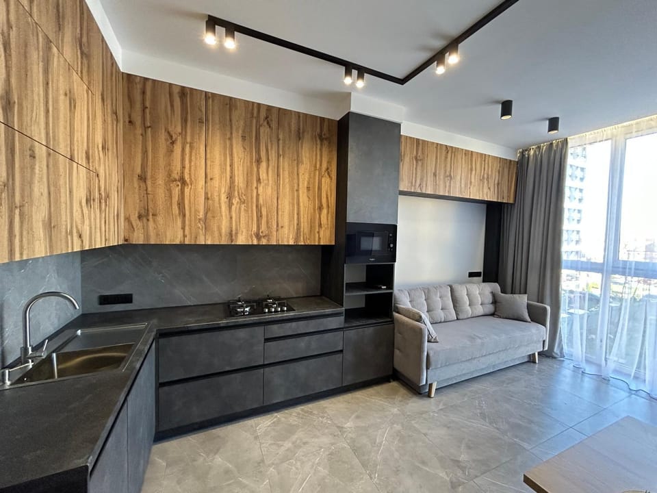 Kitchen or kitchenette, Living room, Seating area