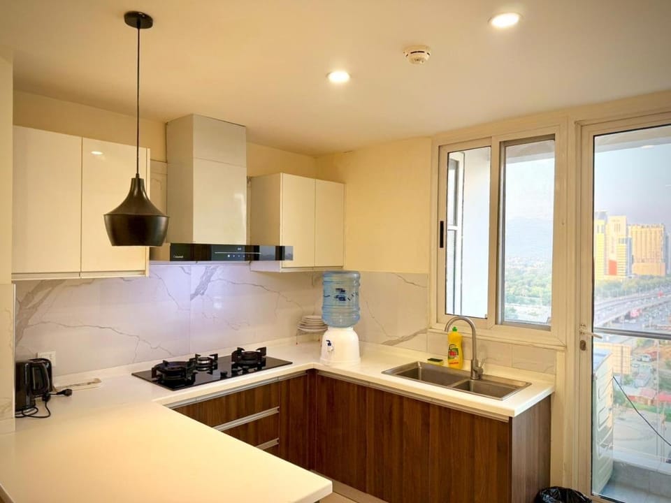 Kitchen or kitchenette, stove