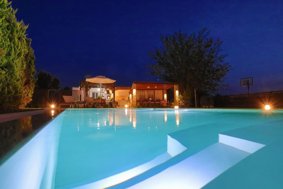 Patio, Night, Garden, Dining area, Garden view, Pool view, Swimming pool