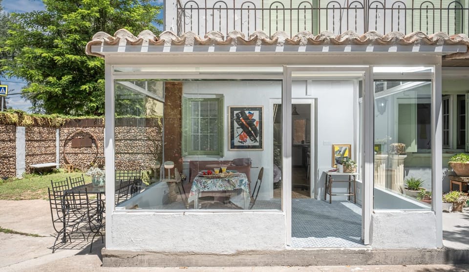 Property building, Patio, Dining area, Garden view