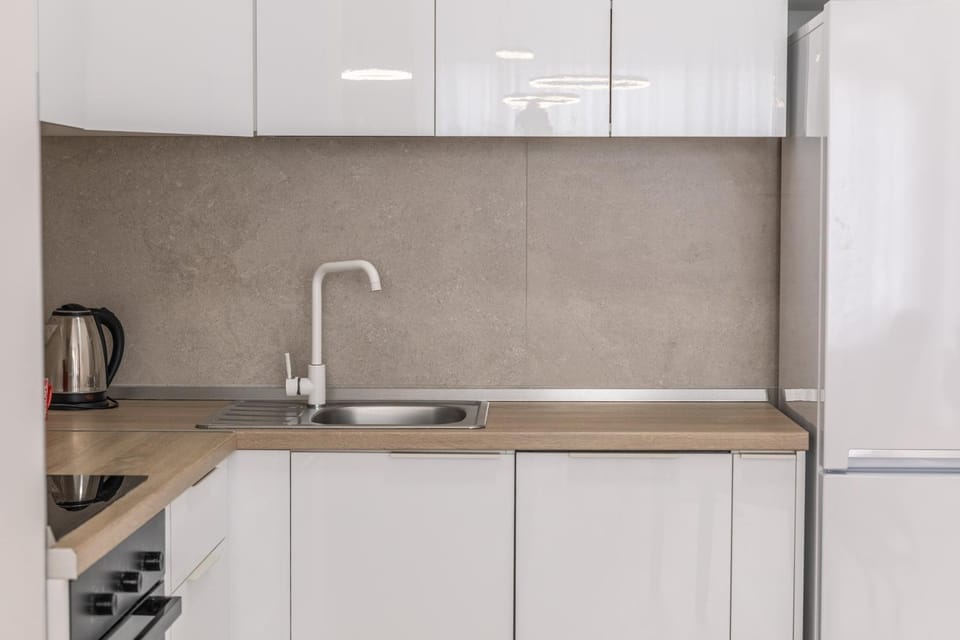 Kitchen or kitchenette, stove