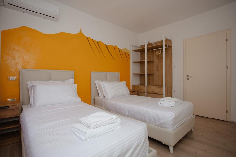 Bed, Photo of the whole room, Bedroom, towels, wardrobe, air conditioner