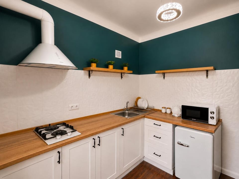 Kitchen or kitchenette, stove