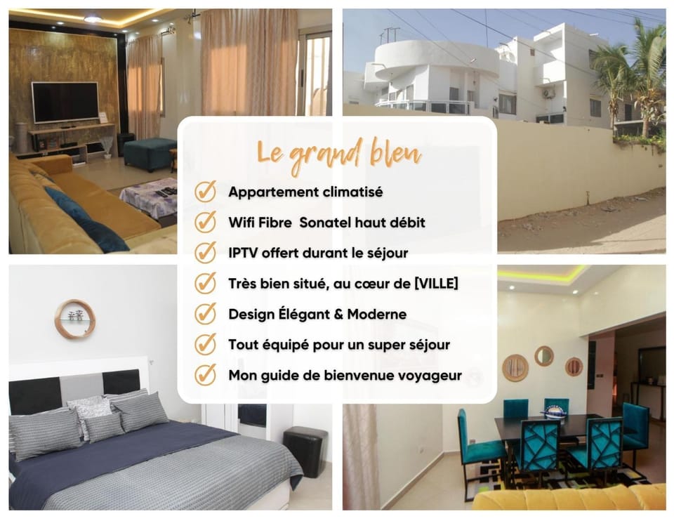 Le "Grand Bleu", un bel appartement paisible, sûr et spatieux au cœur de la station balnéaire de Saly Portudal Apartment in Saly