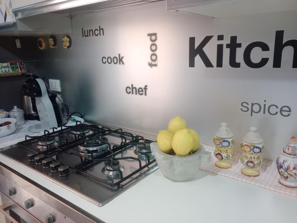 Kitchen or kitchenette, stove