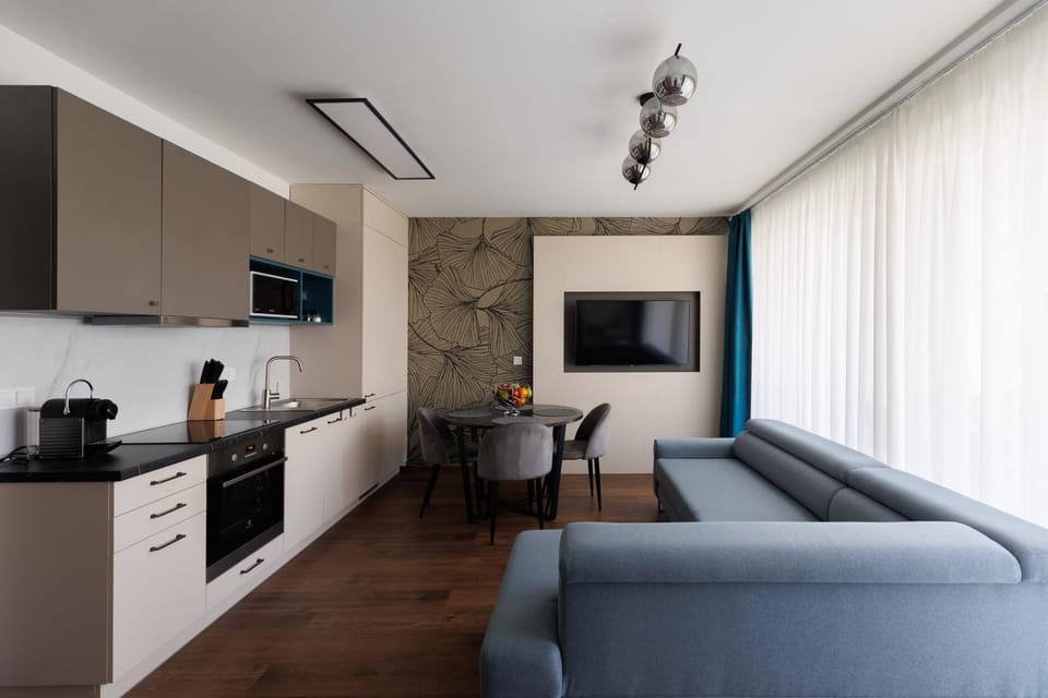 Kitchen or kitchenette, Living room, stove