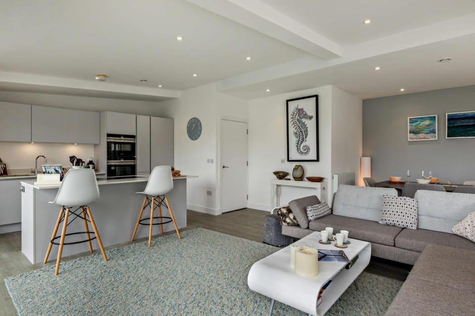 Kitchen or kitchenette, Living room, Seating area, Dining area