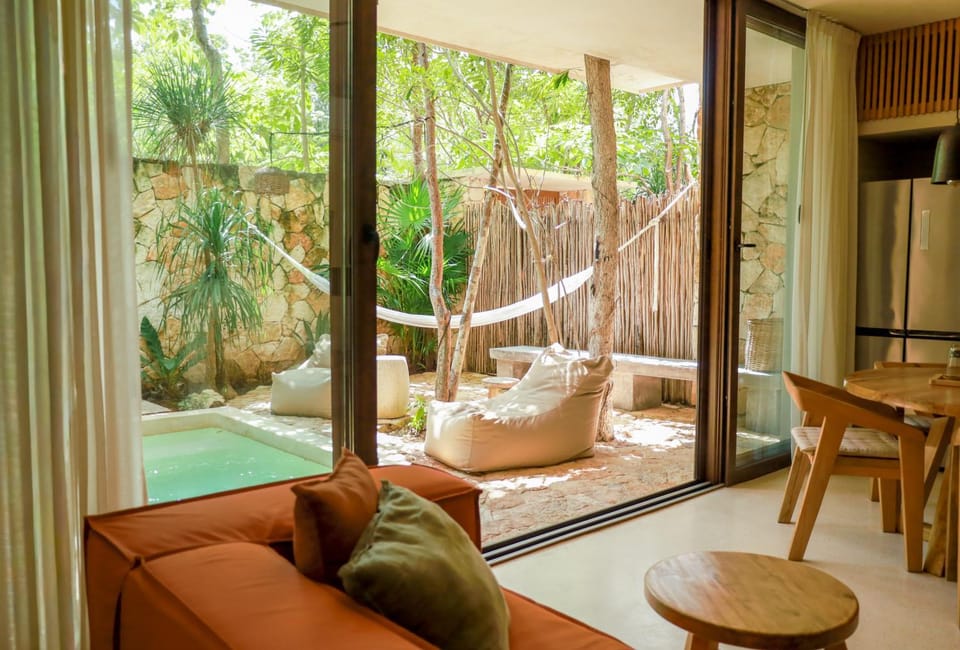 Patio, Natural landscape, Living room, Garden view, Pool view, Swimming pool