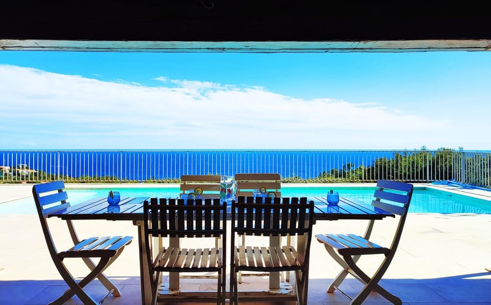 Patio, Day, Natural landscape, Dining area, Pool view, Sea view, Swimming pool