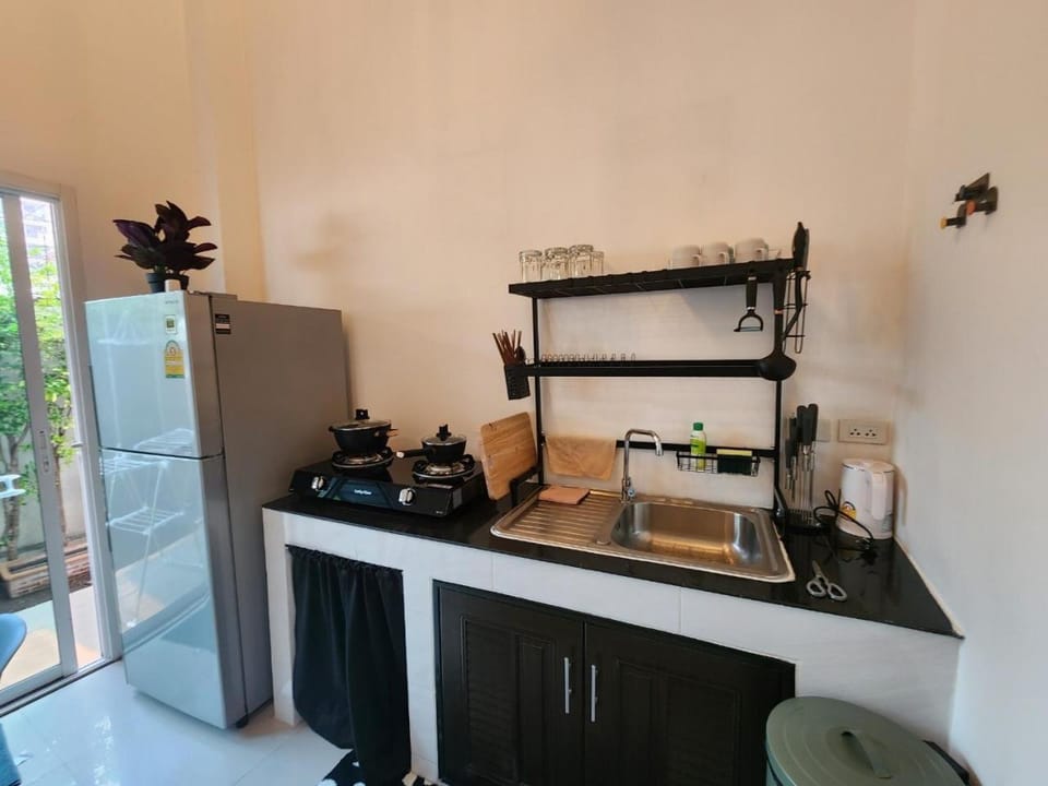 Kitchen or kitchenette, stove