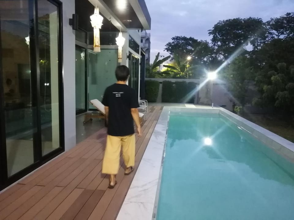 Night, Pool view, Swimming pool