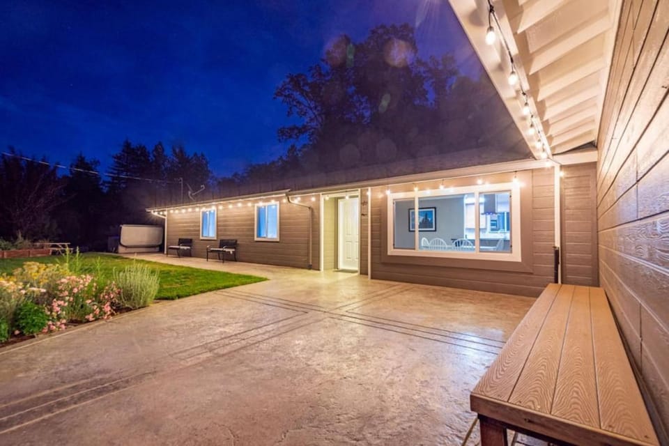 Property building, Night, Garden, Garden view