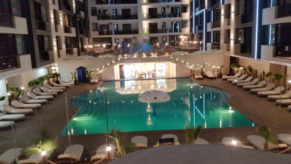 Night, Pool view, Swimming pool