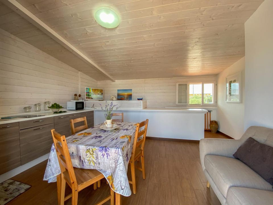 Kitchen or kitchenette, Living room, Seating area, Dining area, stove