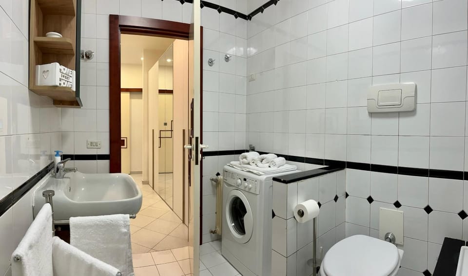 Toilet, Bathroom, towels, washing machine