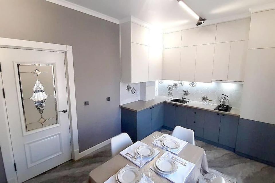 Kitchen or kitchenette, stove