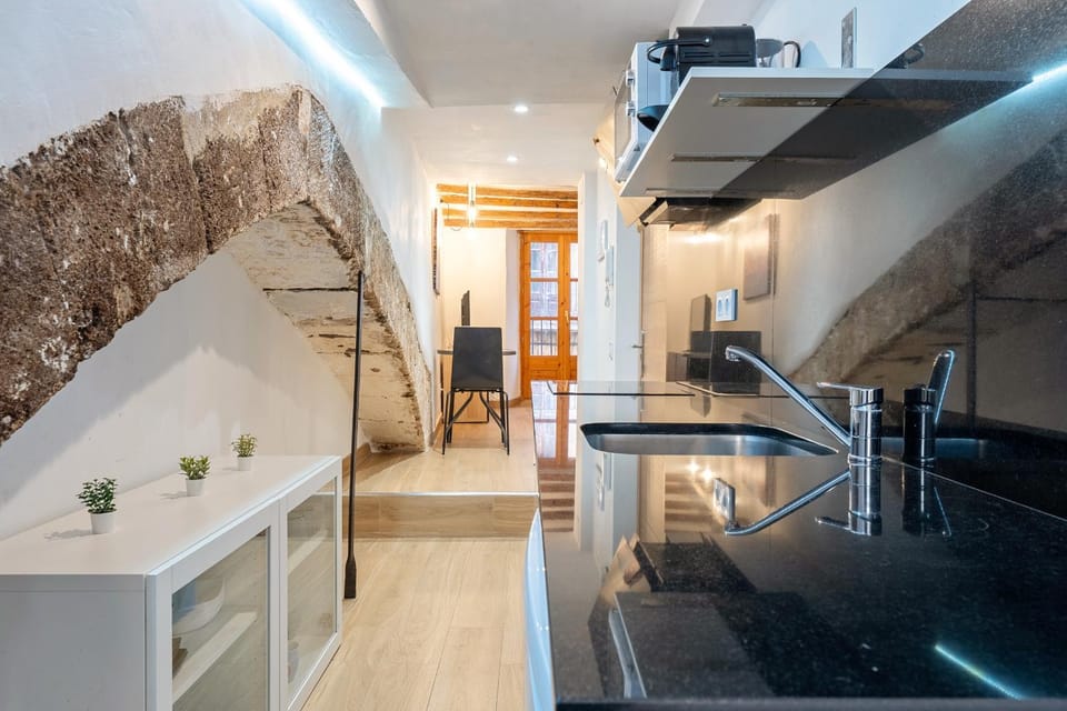 Kitchen or kitchenette, stove