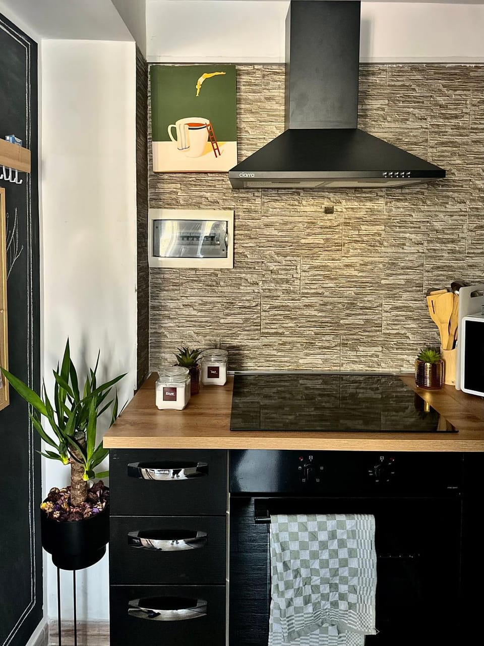 Kitchen or kitchenette, stove