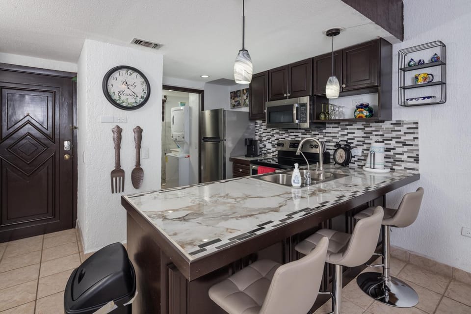 Kitchen or kitchenette, stove