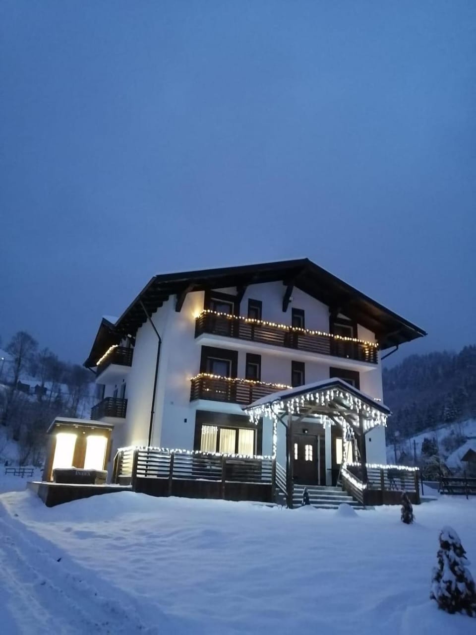 Property building, Night, Natural landscape, Winter, Mountain view