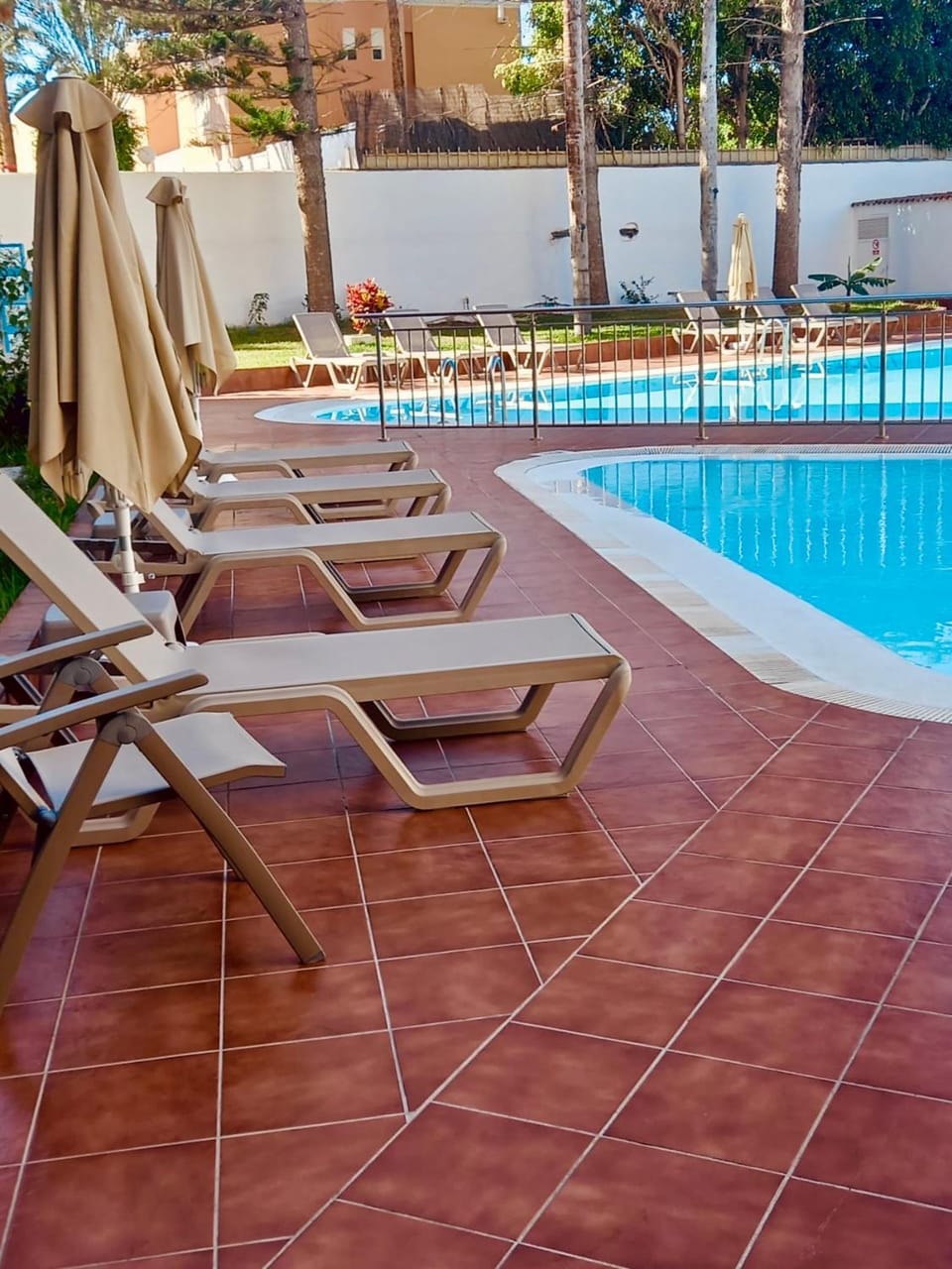 Swimming pool, sunbed