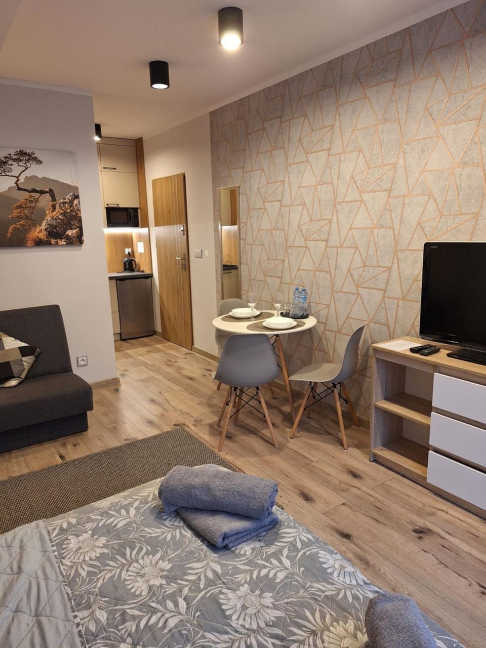 Bed, TV and multimedia, Kitchen or kitchenette, Living room, Seating area, Dining area, Bedroom