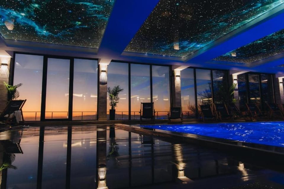 Night, Natural landscape, Pool view, Swimming pool, sunbed