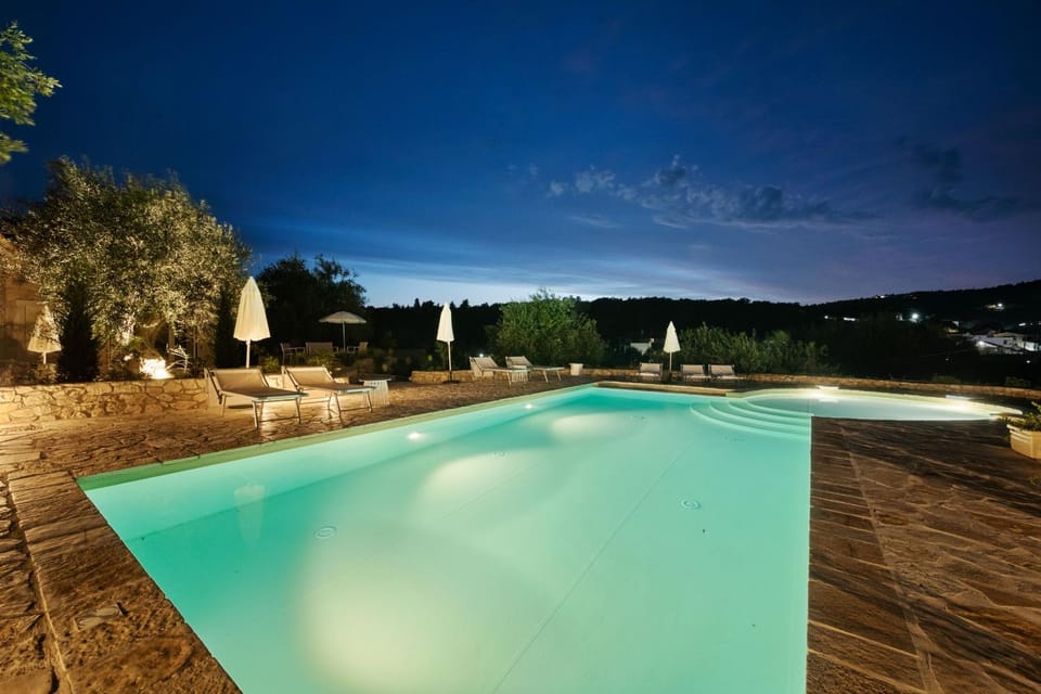 Night, Natural landscape, Pool view, Swimming pool, sunbed