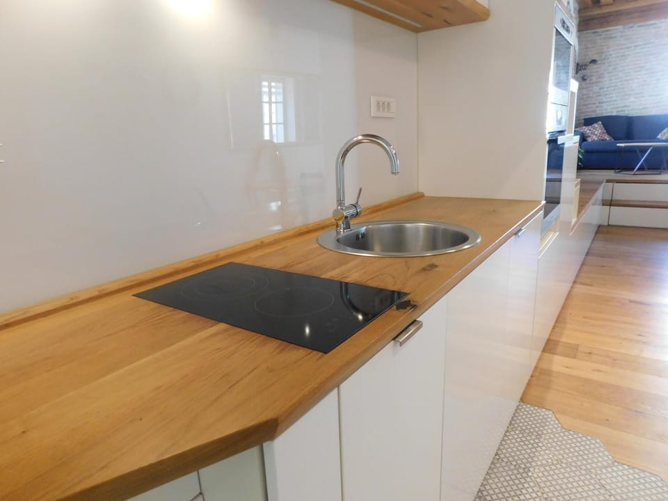 Kitchen or kitchenette, stove